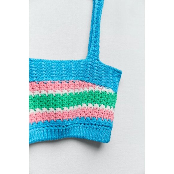 NWOT Zara multicolour horizontal stripe pattern knit crop top, M - Picture 4 of 8
